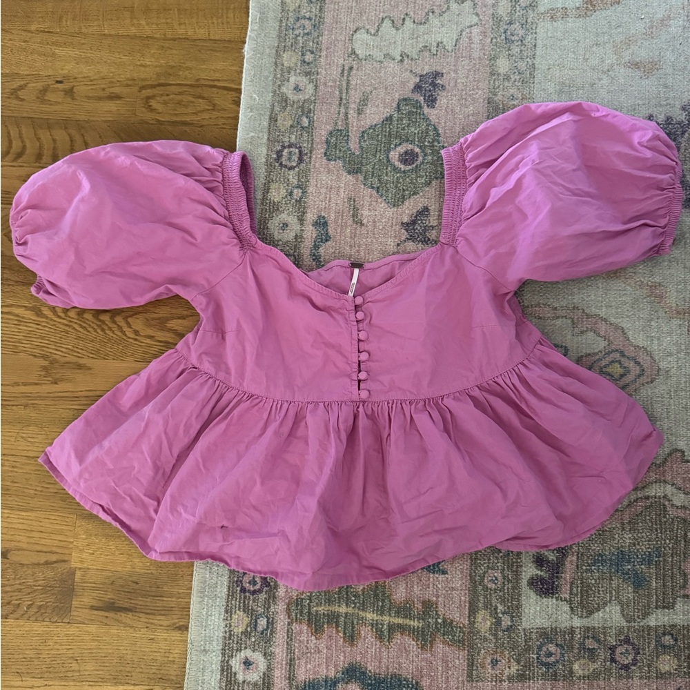 Free People Pink Puff Sleeve Blouse